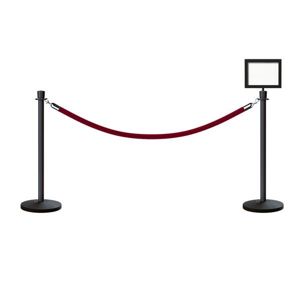 Montour Line Stanchion Post and Rope Kit Black, 2CrownTop 1Maroon Rope 8.5x11H Sign C-Kit-1-BK-CN-1-Tapped-1-8511-H-1-PVR-MN-PS